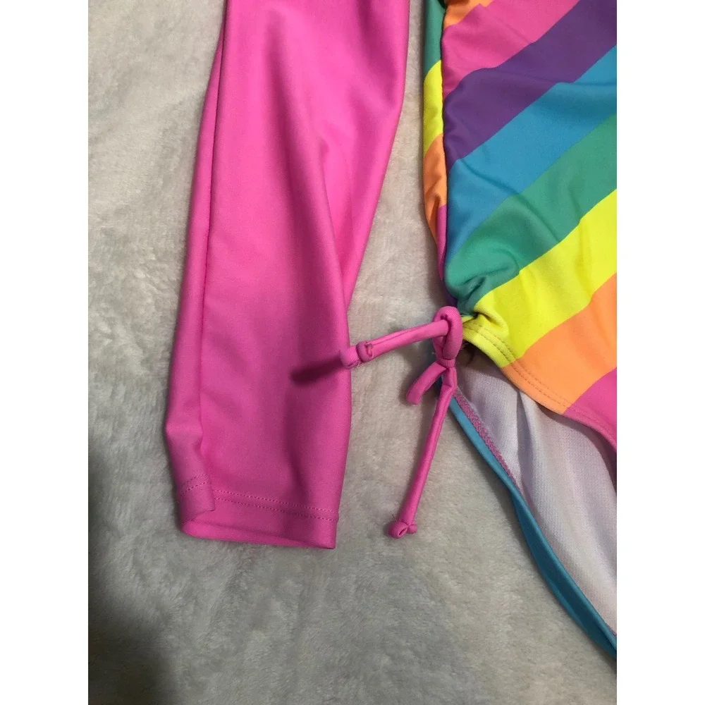 5/$25 Juicy Couture One Piece Swimsuit Size 10 Pink Rainbow Stripe Long Sleeve